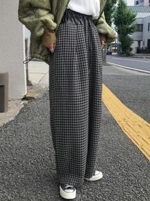 FRIFUL 女款PU拼布格子宽松七分裤秋冬 - 灰色 - 查看 2