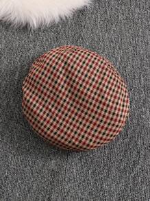 SHEIN Girls Young Girl Puff Sleeve Knit Ribbed Sweater Top And Woven Plaid Hemline Casual Dress With Hat, Elegant Lady Style, Autumn/Winter