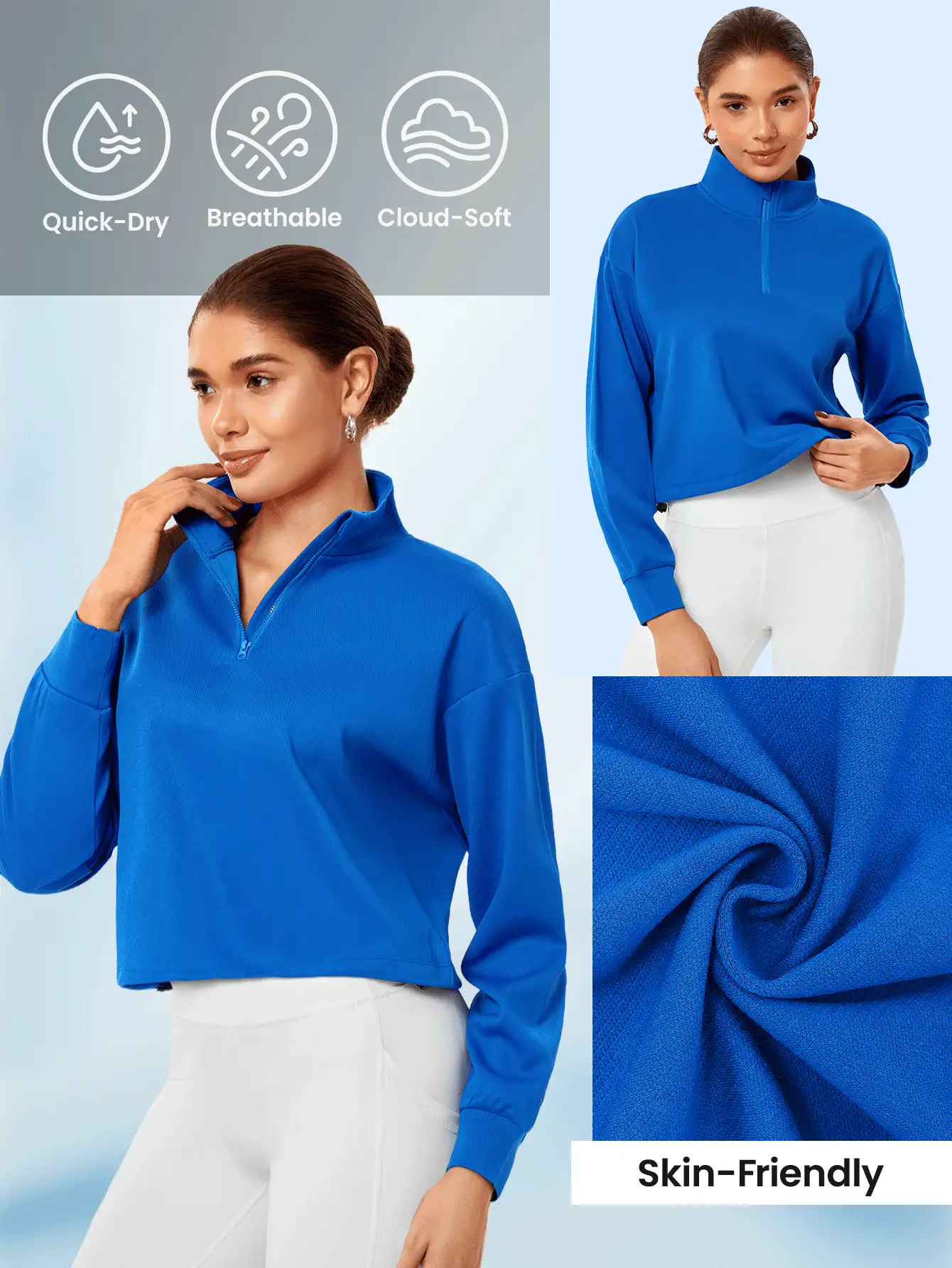 Lifespree Women's Solid Color Zip Front Long Sleeve Minimalist Sweatshirt, Casual For Daily Wear