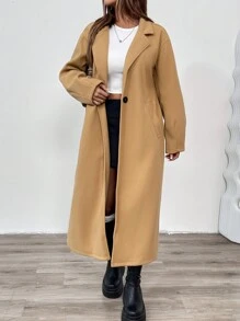 Chiquease Notched Collar Single Breasted Patch Pocket Camel Overcoat - Camel - View 4