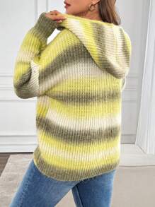 EMERY ROSE Plus Size Women Ombre Color Hooded Loose Long Sleeve Pullover Knit Sweatshirt, Comfortable For Home, Autumn/Winter - Multicolor - View 3