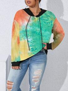 SHEIN LUNE Plus Size Solid Color Patchwork Long Sleeve Simple Hooded Sweatshirt, Casual Daily Wear Pullover Fall Sweatshirt - Multicolor - View 5