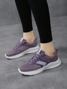 1 Đôi giày thể thao ngoài trời thường ngày cho thanh thiếu niên, mặt trên bằng lưới thoáng khí, nhẹ, đế cao su chống trượt, giày thể thao bền, mềm mại và thoải mái, thiết kế thời trang cho bé trai và bé gái - Màu tím - Xem 3