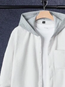 Manfinity Homme 2件套男士撞色口袋连帽夹克和运动裤休闲套装 - 卡其色 - 查看 3