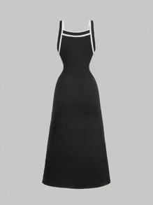 SHEIN MOD Vestido largo de punto negro y blanco para mujeres - Blanco y Negro - Ver 2