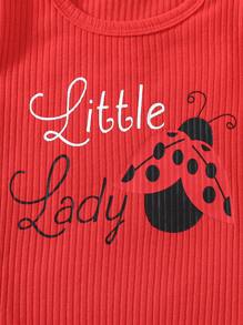 SHEIN Bộ đồ bé gái dễ thương in chữ hoạt hình cổ bèo nhún dài tay và nơ hoạt hình kèm băng đô, mùa thu/đông - Đỏ - Xem 4