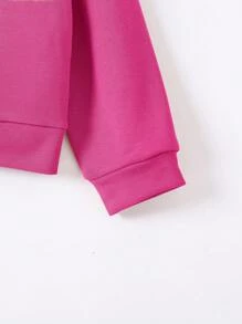 SHEIN Young Girl Casual Solid Color Zippered Front Hooded Jacket, Spring/Autumn - Hot Pink - View 4