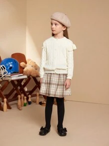 PrepCrw Young Girls Casual Solid Ruffled Trim Cardigan, Autumn/Winter - Beige - View 7