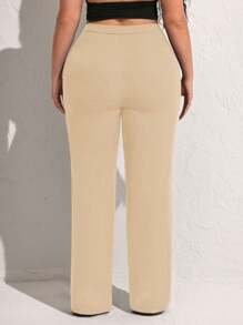 SHEIN SXY Pantalones rectos de unicolor con cremallera, adecuados para el día a día, talla grande