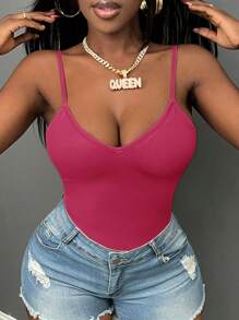 Slaydiva Casual Black Backless Spaghetti Strap Bodysuit