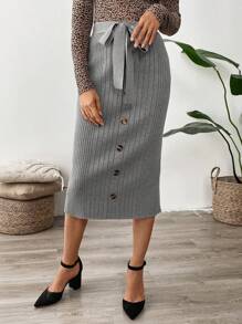 EMERY ROSE Women's Belted Waist Button Front Casual Midi Dress - Grey - View 1
