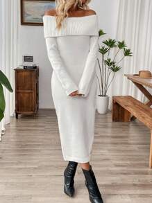 Chiquease 1 chiếc váy len dệt kim hở vai thanh lịch dành cho nữ - Màu be - Xem 5