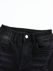 SHEIN Tween Boys Distressed Pockets Zipper Casual All-Match Straight Leg Jeans - Black - View 4