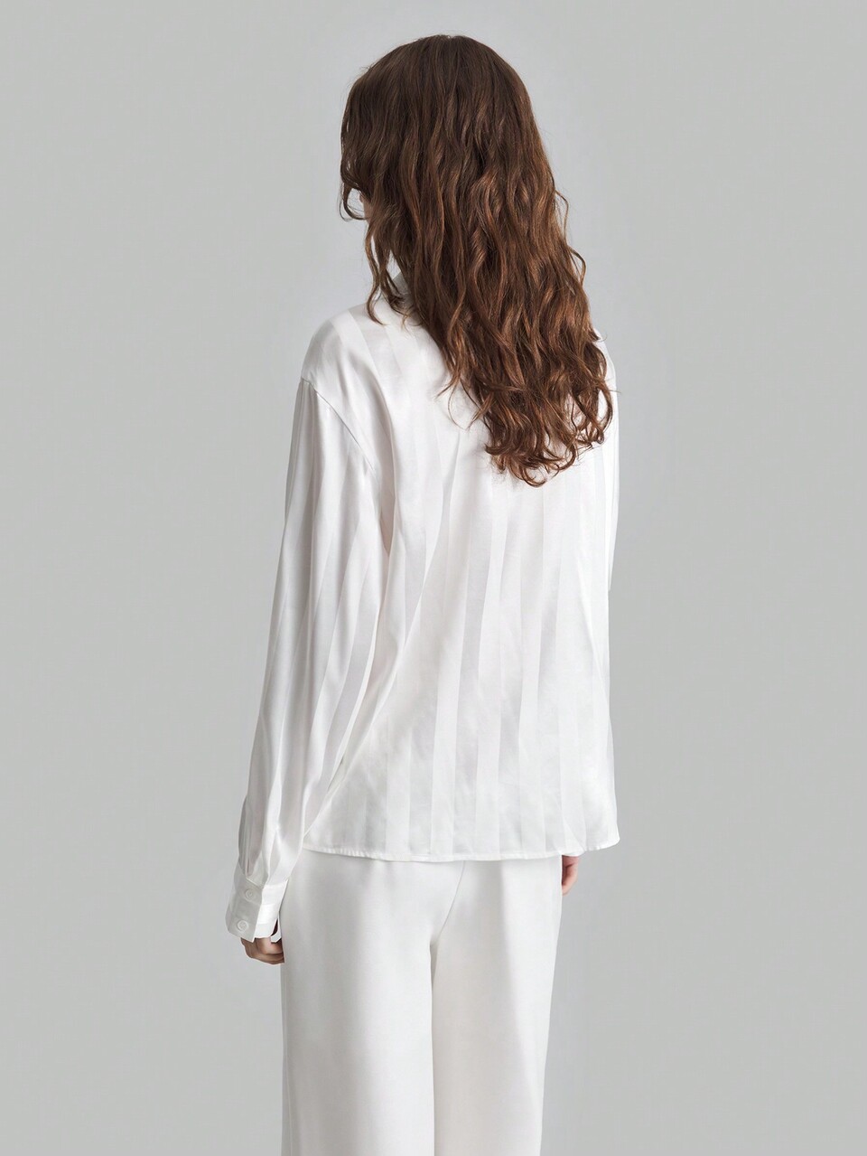 Women Satin Stripe Wrap Design Long Sleeve Casual Fashion Shirt, Autumn