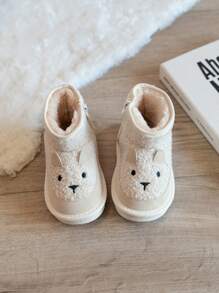 1 Pair Infant Girls Fashion Comfortable Beige Zipper Side Plush Lining Winter Outdoor Baby Boots - Beige - View 2