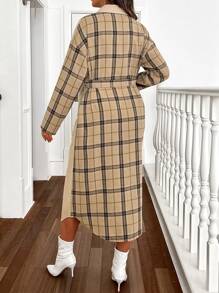 SHEIN Maternity Solid Color Splice Front Tie Front Button Long Sleeve Fake Pocket Simplistic Long Jacket, Top