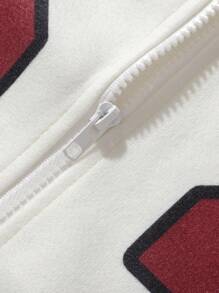 ROMWE MEN Men's Casual Sports Style Number & Letter Print Zip-Up Baseball Jacket Windbreaker