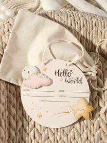 新生儿出生公告木制云牌，新生儿摄影道具，婴儿纪念礼物 - 彩色 - 查看 5