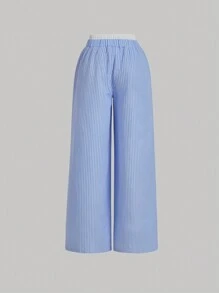 SHEIN MOD Women's Casual Color Block Striped Wide Leg Long Pants