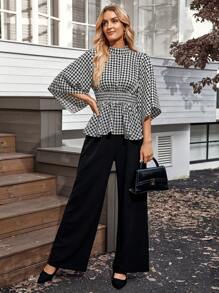 SHEIN LUNE Women's Black And White Striped Two-Piece Set Elegant Office Professional Clothes,Long Sleeve Shirts And Dress Pants,Autumn Winter Fall Outfits - Multicolor - View 1