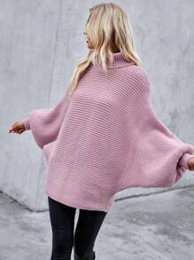 Chiquease Áo len cánh dơi cổ lọ dáng rộng thu đông trơn cho nữ - Màu tím - Xem 7