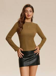 Chiquease Women's Solid Color Crew Neck Casual Long Sleeve T-Shirt