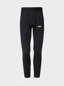 Manfinity Sport Corelite Boyfriend Style Men's Minimalist Breathable Letter Print Elastic Tight Fit Sports Leggings