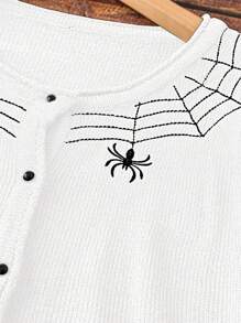 大码蜘蛛印花前扣针织开衫，休闲日常穿着，秋冬季