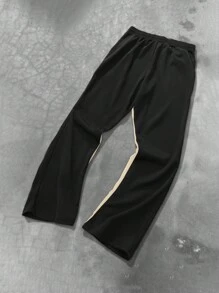 Manfinity EMRG Pantalón de chándal informal para hombre de talla grande con estampado de letras, empalmado y cordones en la parte delantera