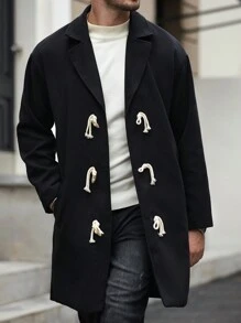Manfinity Homme 男士休闲秋季牛角扣宽松大衣 - 黑色 - 查看 3