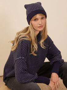 WESTFADE Patterned Sweater Pom-Pom Beanie