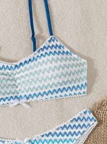 SHEIN Swim Women Holiday Beach Gradient Wave Spaghetti Strap Bikini Set, Sweet & Cute For Summer Beach - Multicolor - View 3