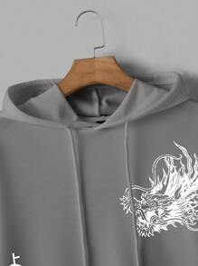Manfinity VCAY Sweat-shirt à capuche imprimé dragon chinois tricoté, manches longues, décontracté, automne, pour hommes