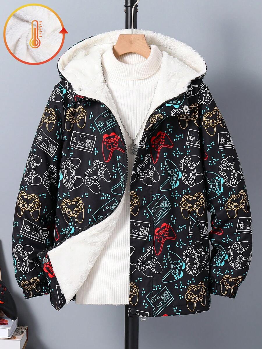 SHEIN Áo khoác trùm đầu họa tiết hình học hoạt hình thời trang đường phố dành cho nam, phù hợp mặc hàng ngày vào mùa xuân và mùa thu - Nhiều màu - Xem 1