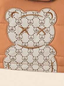 Baby Girl Winter White Brown Jacket,Cute Bear Embroidery 3D Ear Hooded Thick Coat - Brown - View 4