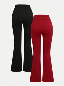 Bộ 2 quần ống loe thường ngày cho bé gái tuổi teen, quần ống loe cạp cao, đen và đỏ, bộ sưu tập thu đông 2024 - Nhiều màu - Xem 2