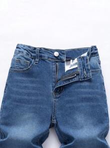 Jeans casuales de cintura elástica con lavado medio para niños preadolescentes