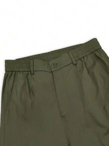 Manfinity Homme Men's Solid Color Multi-Pocket Casual Cargo Pants, Daily Wear