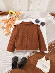 Baby Girl Casual Front Button Ruffle Trim Jacket, Autumn - Brown - View 2