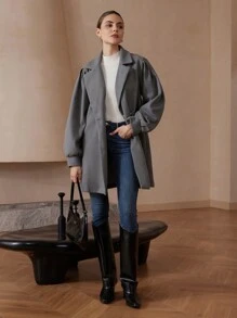 Aveloria Modichic 女式纯色休闲通勤风格秋季双排扣夹克 - 灰色 - 查看 5