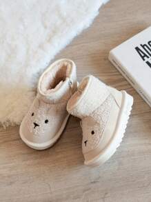 1 Pair Infant Girls Fashion Comfortable Beige Zipper Side Plush Lining Winter Outdoor Baby Boots - Beige - View 4