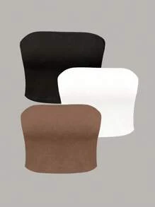 Chiquease Áo Bandeau trơn màu dành cho nữ, mặc thường ngày - Nhiều màu - Xem 1