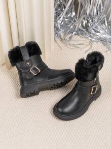 Kids' Winter Warm Snow Boots, Fashionable Anti-Slip Soft Sole Outdoor Children Leather Boots