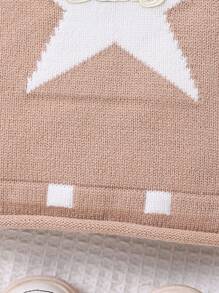 1pc Baby Boy Fashionable Adorable Versatile Five-Pointed Star Embroidery Knit Sweater With Hood - Khaki - View 3