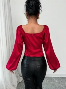 Elenzga Blusa elegante de estilo cárdigan con nudo delantero de satén de alta gama para mujeres, color borgoña