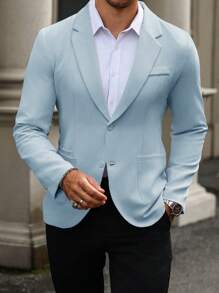 Calvornis Men's Solid Color Lapel Neck Single Breasted Long Sleeve Suit Jacket For Business Travel, Autumn - Baby Blue - View 5