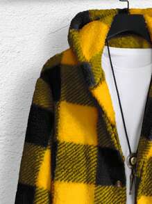 Manfinity Homme Men's Front Button Plaid Long Sleeve Hooded Coat, Autumn Winter Fall Clothes - Multicolor - View 3