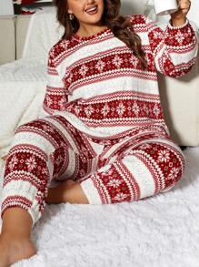 Christmas Snowflake Jacquard Fleece Plus Size Pajama Set