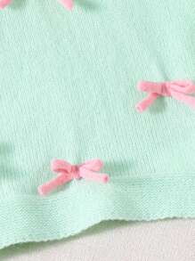 Young Girl' Knitted Sweater, Green And Pink With Bow Design, Round Neck, Soft And Warm Fabric, Suitable For Casual Wear, Outings, School And Gifting In Autumn/Winter