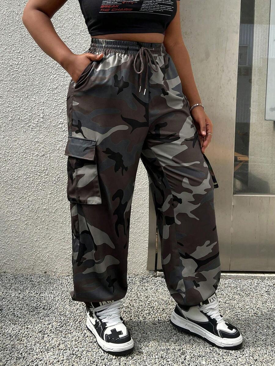 SHEIN EZwear Plus Size Vintage Camo Cargo Pants With Pockets SHEIN UK
